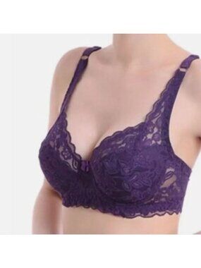 GYCL Ultrathin Underwire Push Up 3/4 Lace Bra, Purple, Size XL  40B